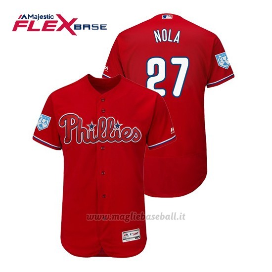Maglia Baseball Uomo Philadelphia Phillies Aaron Nola Flex Base Entrenamiento De Primavera 2019 Rosso